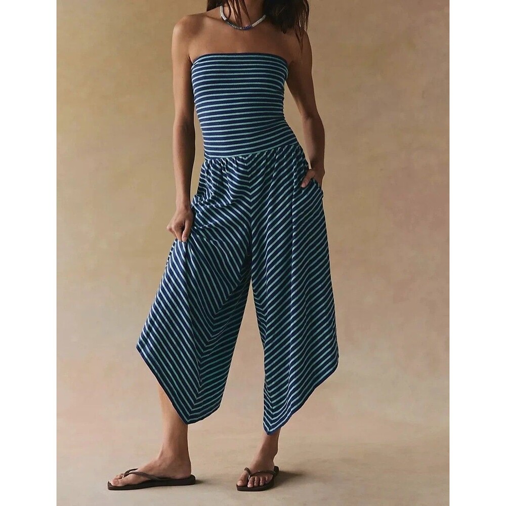 Free People Free Est Daley One-Piece Striped Print Tube Jumpsuit Dress M 286592